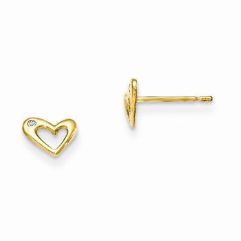 14k Yellow Gold Childrens Heart Post Earrings