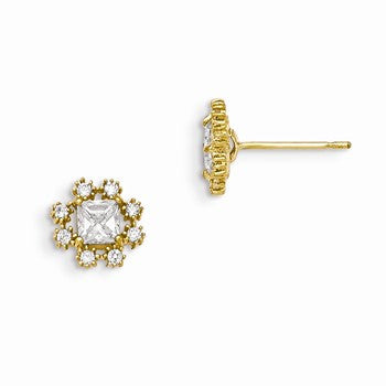 14k Yellow Gold CZ Childrens Flower Post Earrings