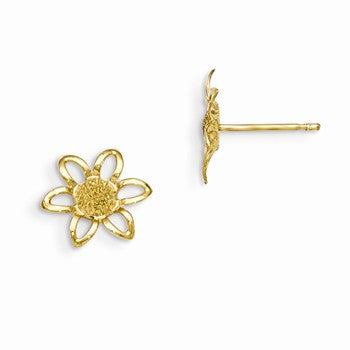 14k Yellow Gold Diamond-cut Childrens Flower Post Earrings