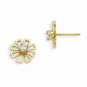 14k Yellow Gold CZ Childrens Flower Post Earrings