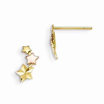 14k Yellow Gold Yellow Rose Gold Diamond-cut Childrens Star Post Earrings