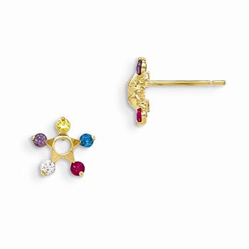 14k Yellow Gold CZ Childrens Star Post Earrings