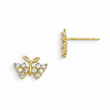 14k Yellow Gold CZ Childrens Butterfly Post Earrings