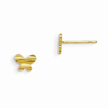14k Yellow Gold Diamond-cut Childrens Butterfly Post Earrings