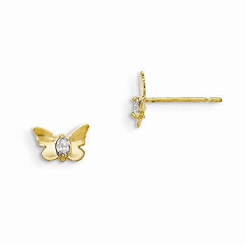 14k Yellow Gold CZ Childrens Butterfly Post Earrings