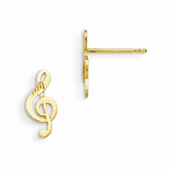 14k Yellow Gold Diamond-cut Childrens Music Note Post Earrings