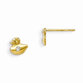 14k Yellow Gold CZ Childrens Duck Post Earrings