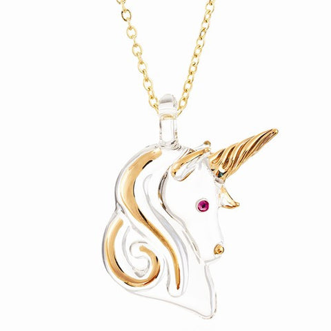 Clear Gold Trim Unicorn Head Necklace