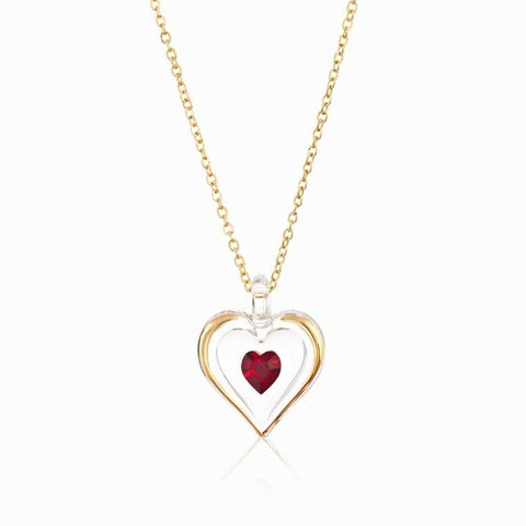 January Gold Trim Swarovski Birthstone Heart Necklace