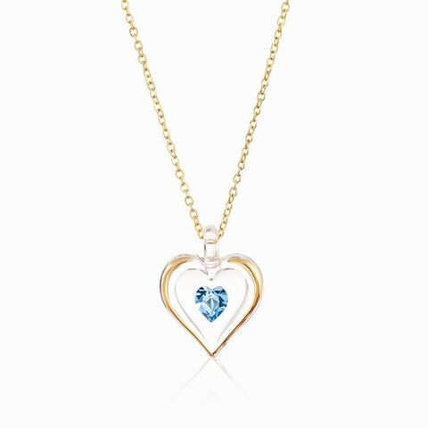 March Gold Trim Swarovski Birthstone Heart Necklace