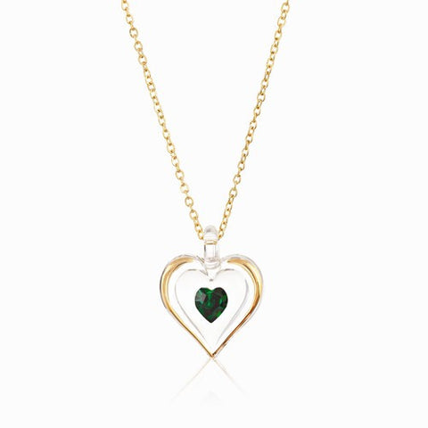 May Gold Trim Swarovski Birthstone Heart Necklace