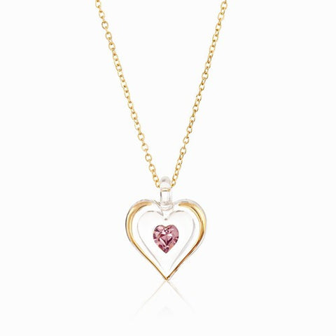 June Gold Trim Swarovski Birthstone Heart Necklace