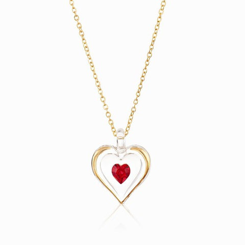 July Gold Trim Swarovski Birthstone Heart Necklace
