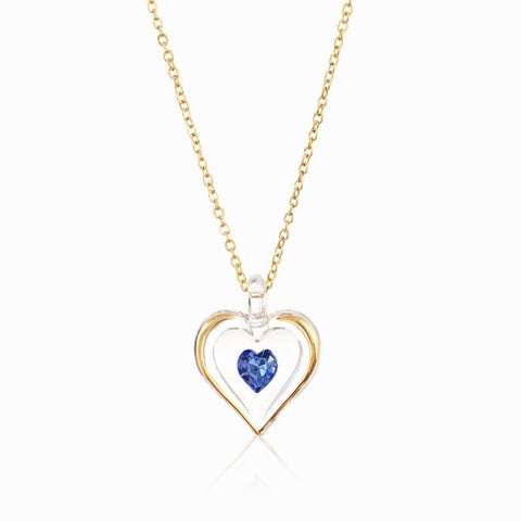 September Gold Trim Swarovski Birthstone Heart Necklace