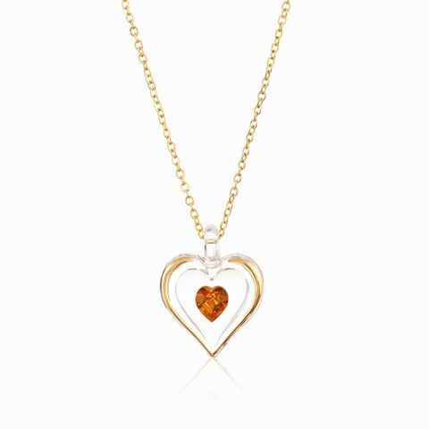 November Gold Trim Swarovski Birthstone Heart Necklace