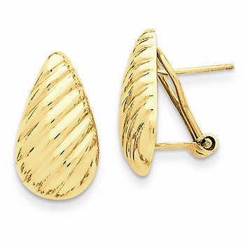 14k Yellow Gold Polished Diagonal Teardrop Omega Back Post Earrings