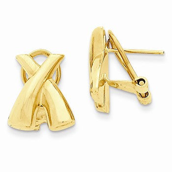 14k Yellow Gold Polished X Omega Back Post Earrings