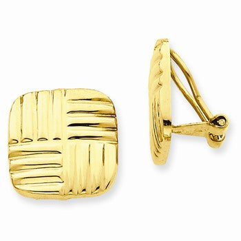 14k Yellow Gold Non-pierced Basket weave Earrings