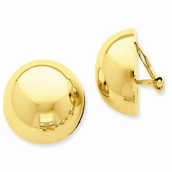 14k Yellow Gold Omega Clip 24mm Half Ball Non-pierced Earrings