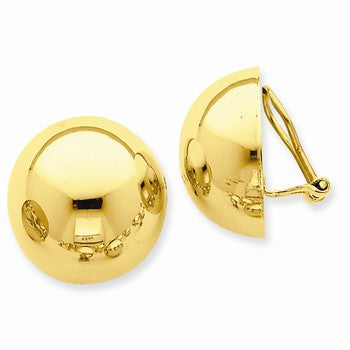 14k Yellow Gold Omega Clip 20mm Half Ball Non-pierced Earrings