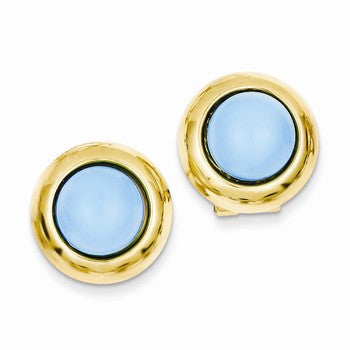 14k Yellow Gold Omega Clip Turquoise Earrings