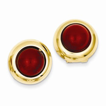 14k Yellow Gold Omega Clip Carnelian Earrings