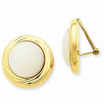 14k Yellow Gold Omega Clip MOP Non-pierced Earrings