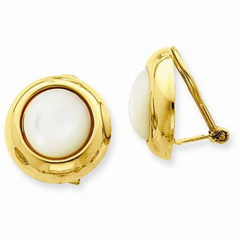 14k Yellow Gold Omega Clip MOP Non-pierced Earrings