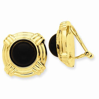 14k Yellow Gold Omega Clip Onyx Non-pierced Earrings
