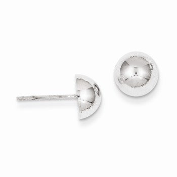 14k White Gold 8mm Half Ball Post Earrings