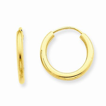 14k Yellow Gold Polished Round Endless 2mm Hoop Earrings
