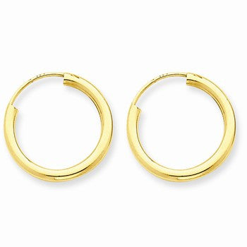 14k Yellow Gold Polished Round Endless 2mm Hoop Earrings