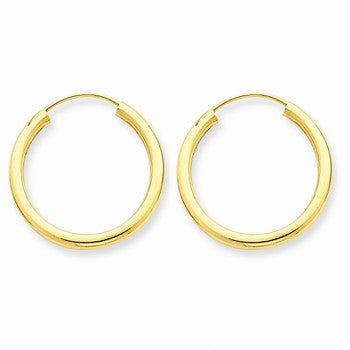 14k Yellow Gold Polished Round Endless 2mm Hoop Earrings
