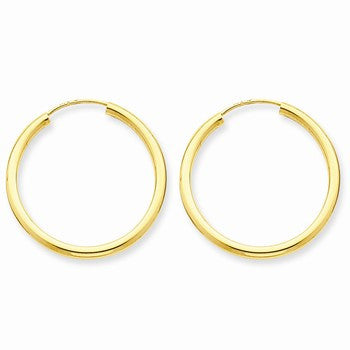 14k Yellow Gold Polished Round Endless 2mm Hoop Earrings