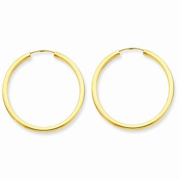 14k Yellow Gold Polished Round Endless 2mm Hoop Earrings