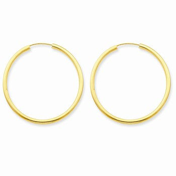 14k Yellow Gold Polished Round Endless 2mm Hoop Earrings