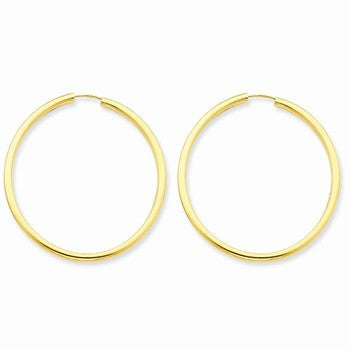 14k Yellow Gold Polished Round Endless 2mm Hoop Earrings