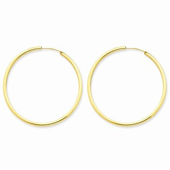 14k Yellow Gold Polished Round Endless 2mm Hoop Earrings