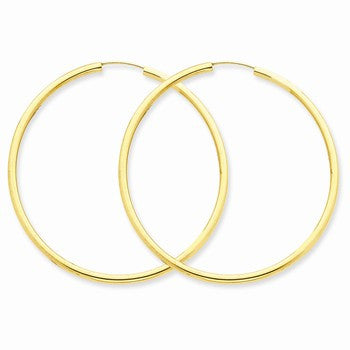 14k Yellow Gold Polished Round Endless 2mm Hoop Earrings