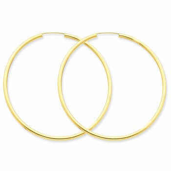 14k Yellow Gold Polished Round Endless 2mm Hoop Earrings