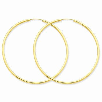 14k Yellow Gold Polished Round Endless 2mm Hoop Earrings