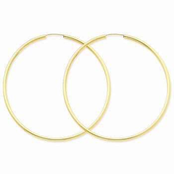 14k Yellow Gold Polished Round Endless 2mm Hoop Earrings