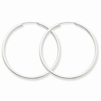 14k White Gold Polished Endless 2mm Hoop Earrings