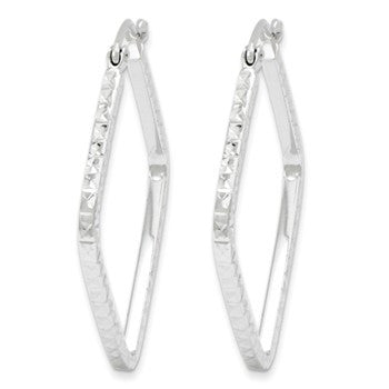 14k White Gold 1-1/4 Diamond-cut Square Hoop Earring, Jewelry Earrings