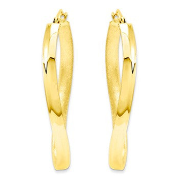 14k Yellow Gold 1-1/2 Polished & Textured Twist Hoop Earring, Jewelry Earrings