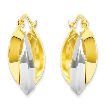 14k Yellow Gold Polished Twisted Two-tone Knife Edge Hoop Earring, Jewelry Earrings