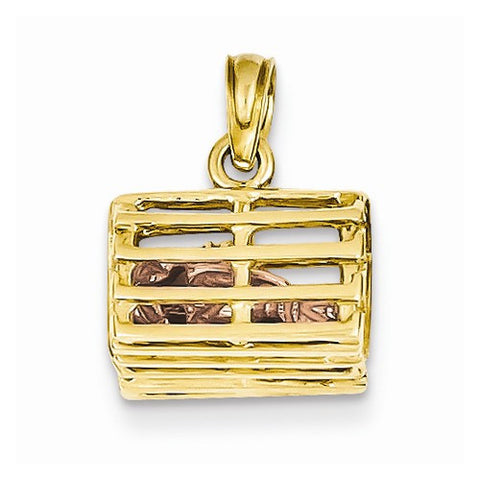 14k Gold Two-Tone Polished 3-Dimensional Lobster Trap pendant, Dazzling Pendants for Necklace