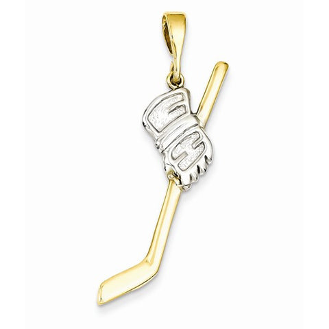 14k Gold & Rhodium Solid Polished Hockey Stick Pendant, Pendants for Necklace