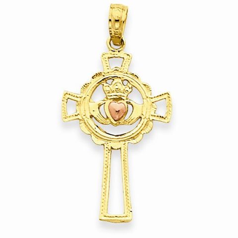 14k Gold w/Rose Gold Claddagh Cross Pendant, Pendants for Necklace