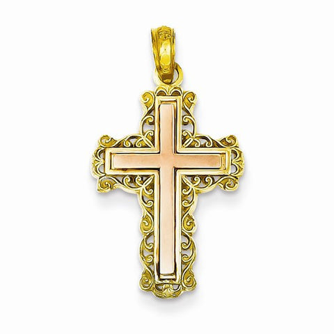 14k Gold Two-tone Filigree Cross Pendant, Pendants for Necklace